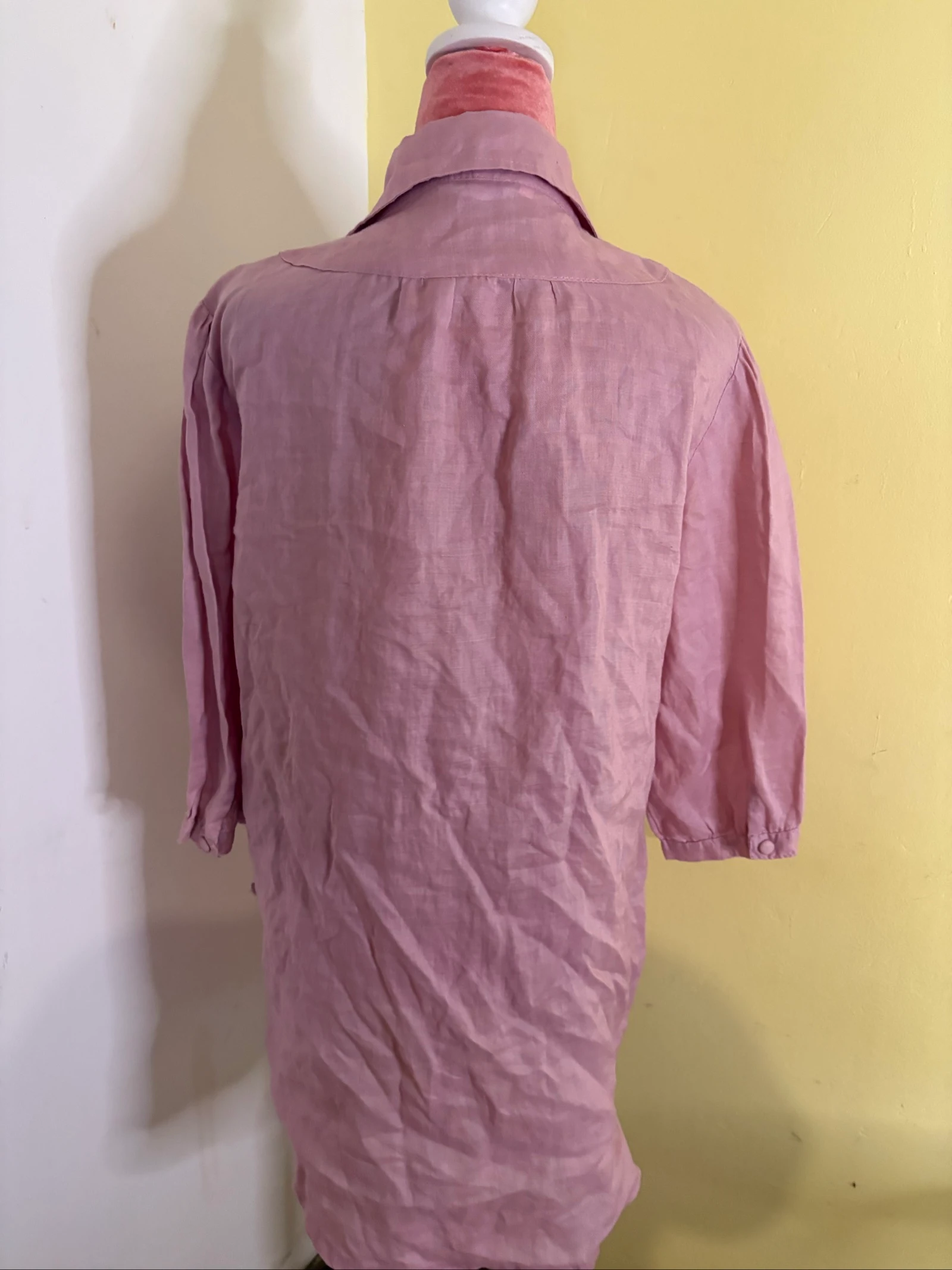 Tunique chemisère en lin rose vieux, manches 3/4 – photo 3
